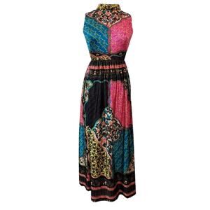 Vintage 1970s Rainbow Paisley Maxi Dress Boho EUC